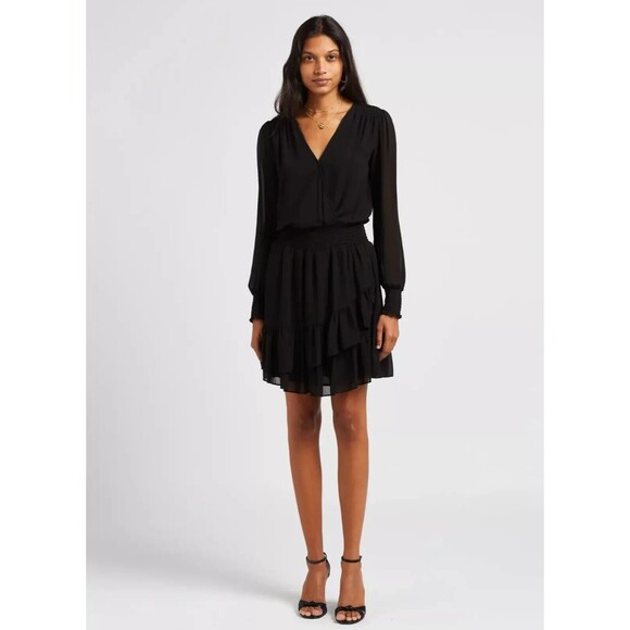 Michael Michael Kors Women’s Ruffled Faux-Wrap Dress Black  size L spring summer - Picture 3 of 16